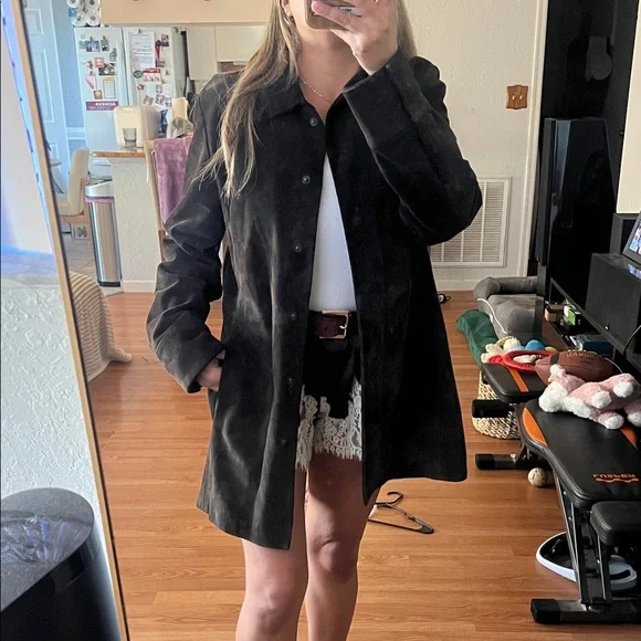 Vintage Banana Republic Women Large Brown Genuine Suede Leather Coat Jacket - Picture 13 of 16